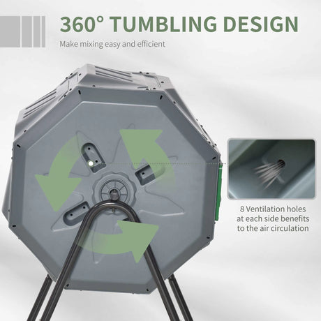 Outsunny 160L 360 Rotating Dual Chamber Composter - Grey