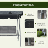 Outsunny 3 Seater Swing Chair, Garden Swing Bench with Adjustable Tilting Canopy, Breathable Mesh Seat and Heavy Duty Metal Frame for Patio, Garden, Dark Grey