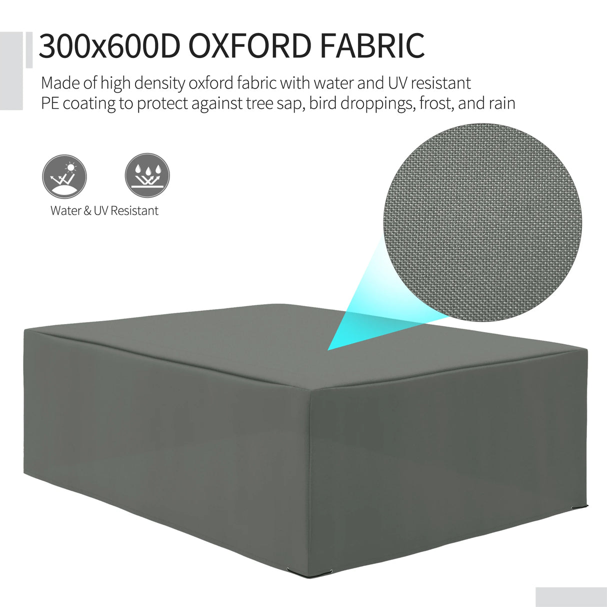 Outsunny 600D Oxford Outdoor Garden Furniture Sofa Set Cover, Waterproof Anti-UV Rattan Sun Lounger Protection Protector Cover, 275L x 205W x 90Hcm, Grey
