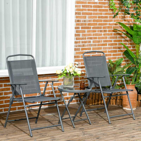 Outsunny Three-Piece Garden Seat Set, with Glass-Top Table - Dark Grey