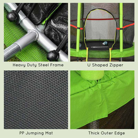 HOMCOM 5.2FT/63 Inch Kids Trampoline with Enclosure Net Steel Frame Indoor Round Bouncer Rebounder Age 3 to 6 Years Old Green