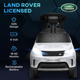 AIYAPLAY 2-in-1 Land Rover Licensed 6V Kids Electric Ride On Car, Sliding Car w/ Headlights, Music, for 18-60 Months, White