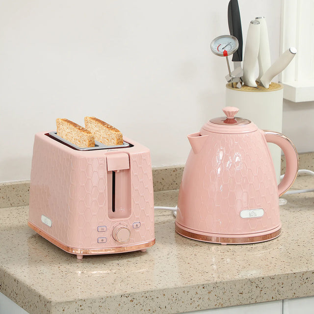 HOMCOM 1.7L 3000W Fast Boil Kettle & 2 Slice Toaster Set, Kettle and Toaster Set with Auto Shut Off, Browning Controls, Light Pink
