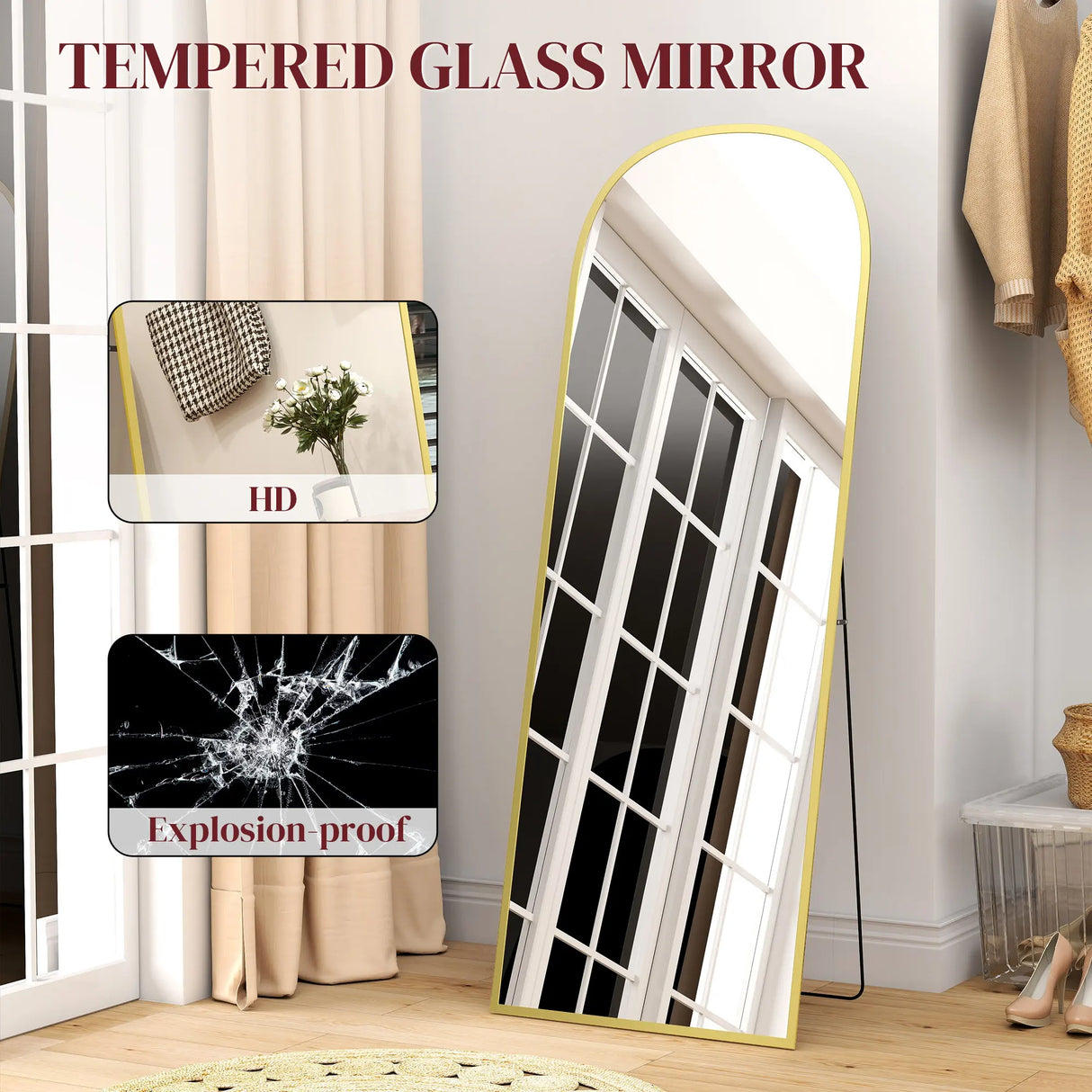 HOMCOM 165cm Aluminium Frame Standing Mirror - Gold