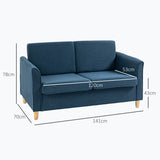 HOMCOM Compact Loveseat Sofa, Modern 2 Seater Sofa for Living Room with Wood Legs and Armrests, Blue