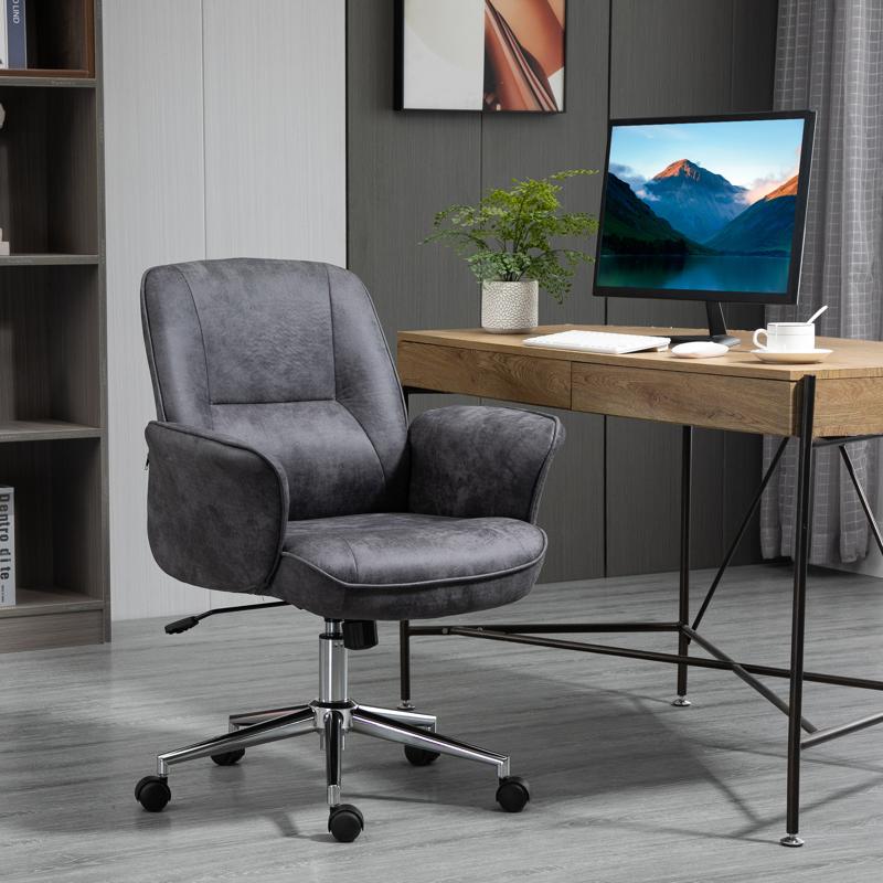 Vinsetto Swivel Computer Office Chair Mid Back Desk Chair for Home Study Bedroom,  Charcoal Grey