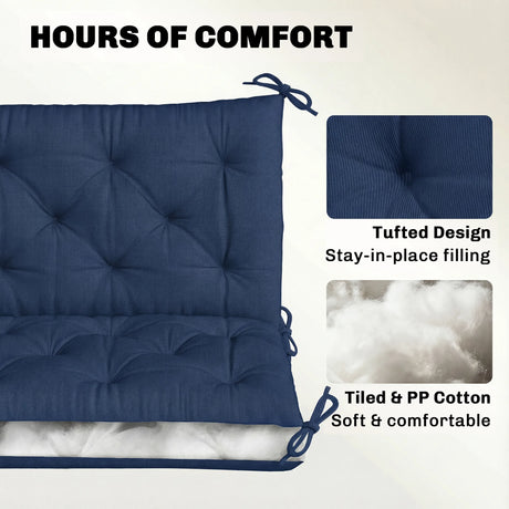 Outsunny 3 Seater Bench Cushion, Garden Chair Cushion with Back and Ties for Indoor and Outdoor Use, 98 x 150 cm, Dark Blue