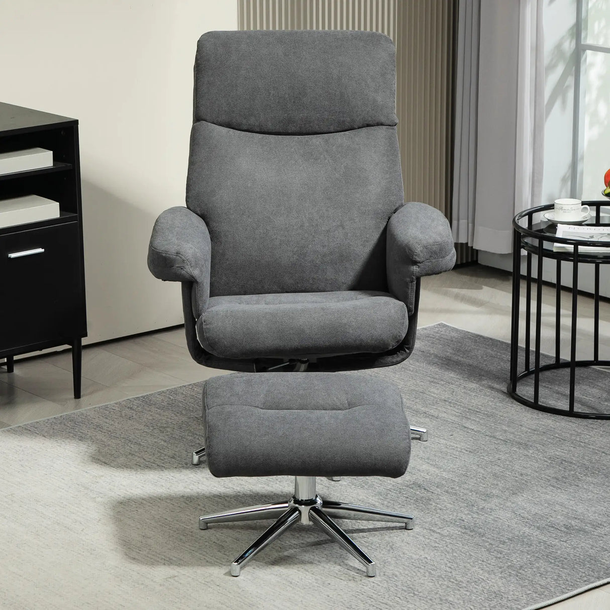 HOMCOM Velvet-Feel Recliner Chair and Ottoman - Dark Grey