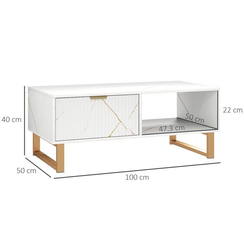 HOMCOM Elegant Marble Effect Storage Coffee Table - White