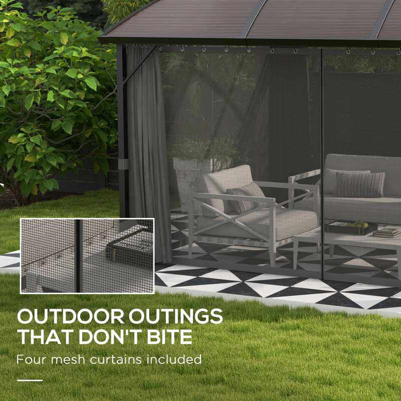 Outsunny 4 x 3m Aluminium Frame Hard Gazebo, with Accessories - Brown