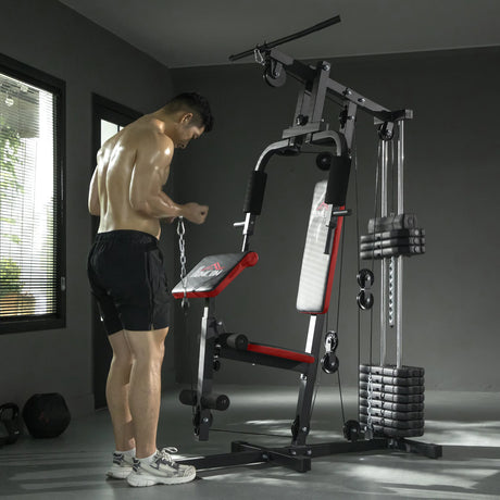 HOMCOM Multigym Station, with 66KG Weight Stack, for Strength Training, Black