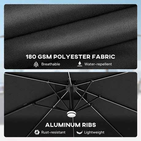 Outsunny 2.5m Cantilever Parasol with Solar Powered LED Lights, 360 Rotation, Tilt Adjustment, Crank Handle, Dark Grey