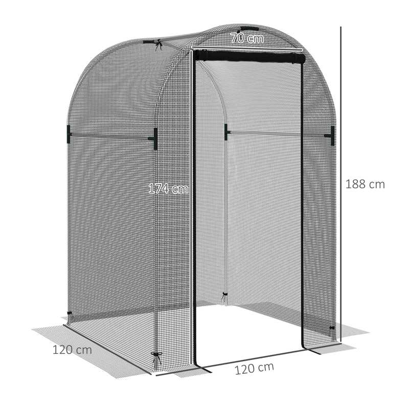 Outsunny Galvanised Steel Fruit Cage, Plant Protection Tent with Zipped Door, 1.2 x 1.2 x 1.9m, Black