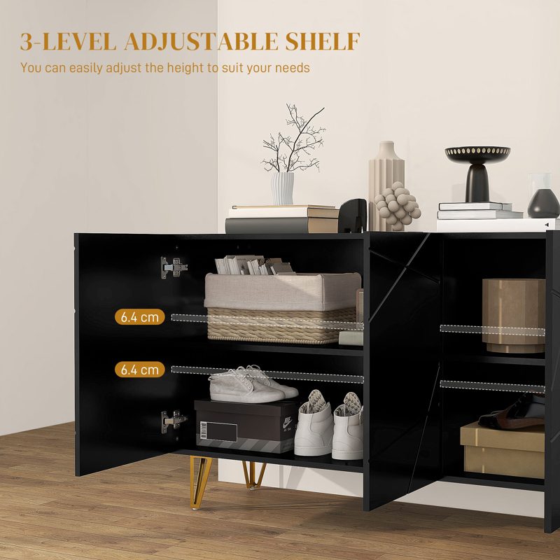 HOMCOM Modern Luxe High Gloss Sideboard with Golden Hairpin Legs, Black