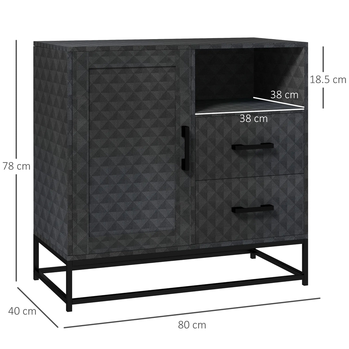 HOMCOM Sideboard with Adjustable Shelf, Freestanding Sideboard Storage Cabinet with Open Compartment and 2 Drawers, Black