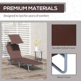 Outsunny Outdoor Foldable Sun Lounger, 4 Level Adjustable Backrest  Reclining Sun Lounger Chair with Angle Adjust Sun Shade Awning for Beach, Garden, Patio, Brown