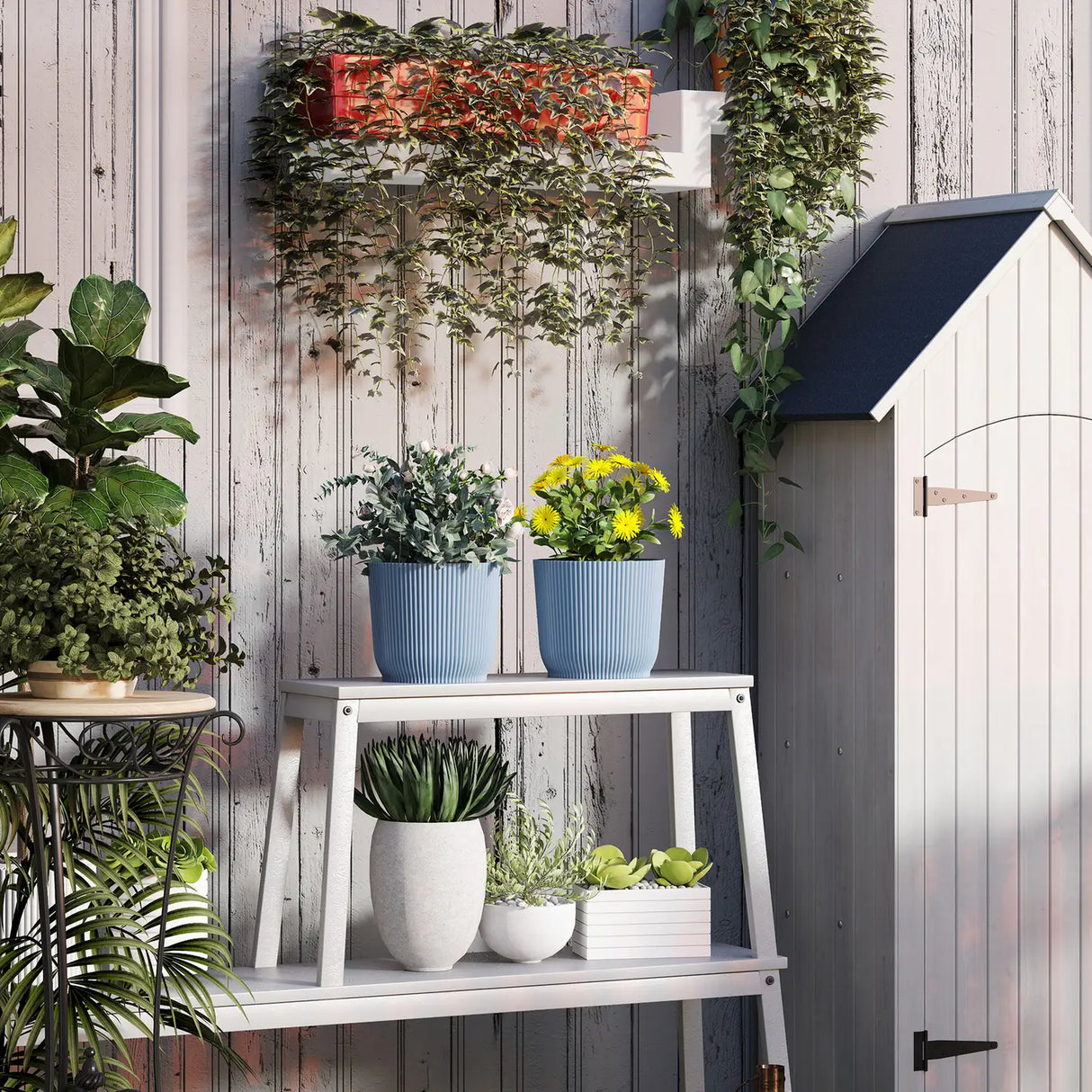 Outsunny Set of Two 22cm Planters - Blue