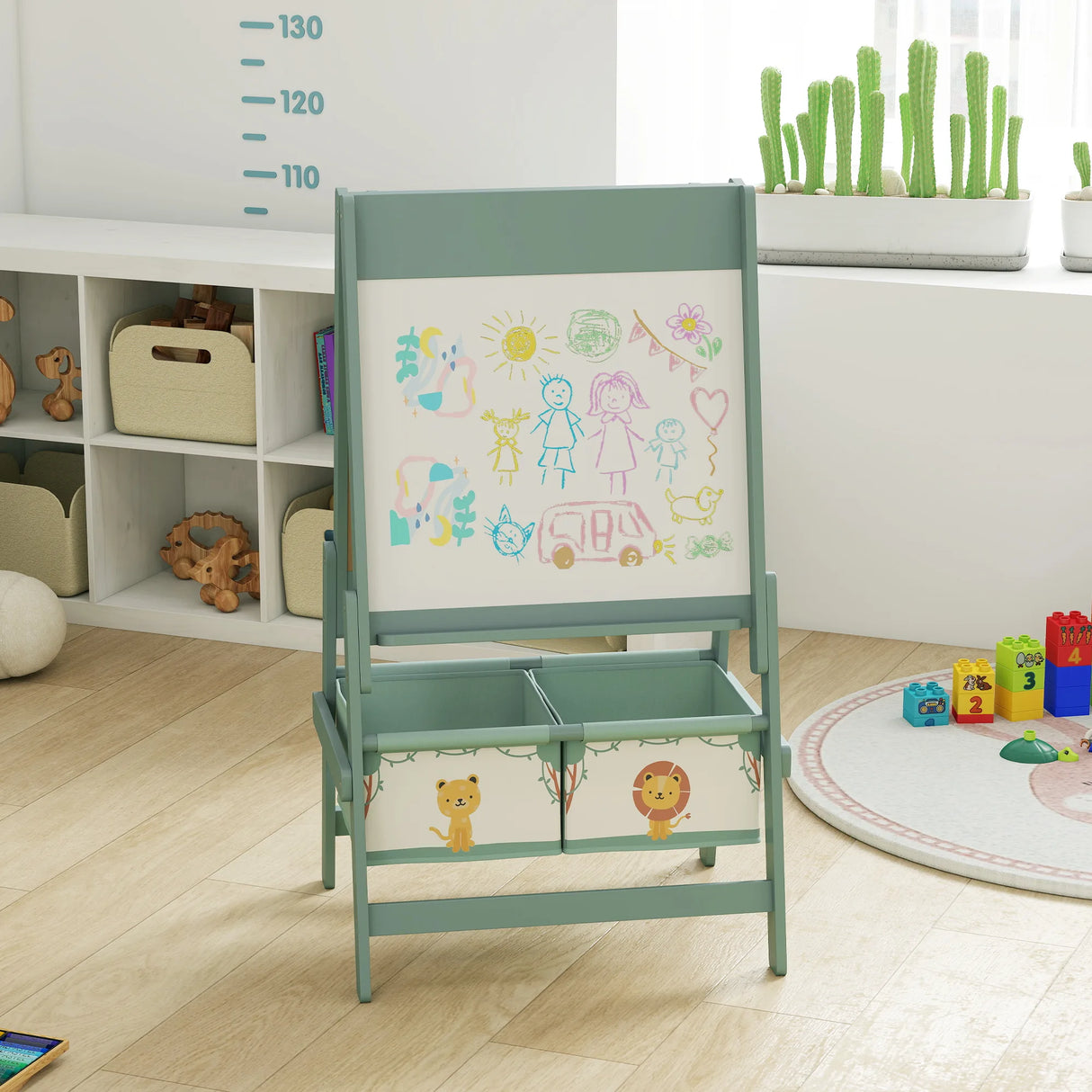 AIYAPLAY Art Easel for Kids, Double-Sided Whiteboard/Blackboard with Paper Roll, Two Storage Boxes, for Ages 3-8 Years, Green