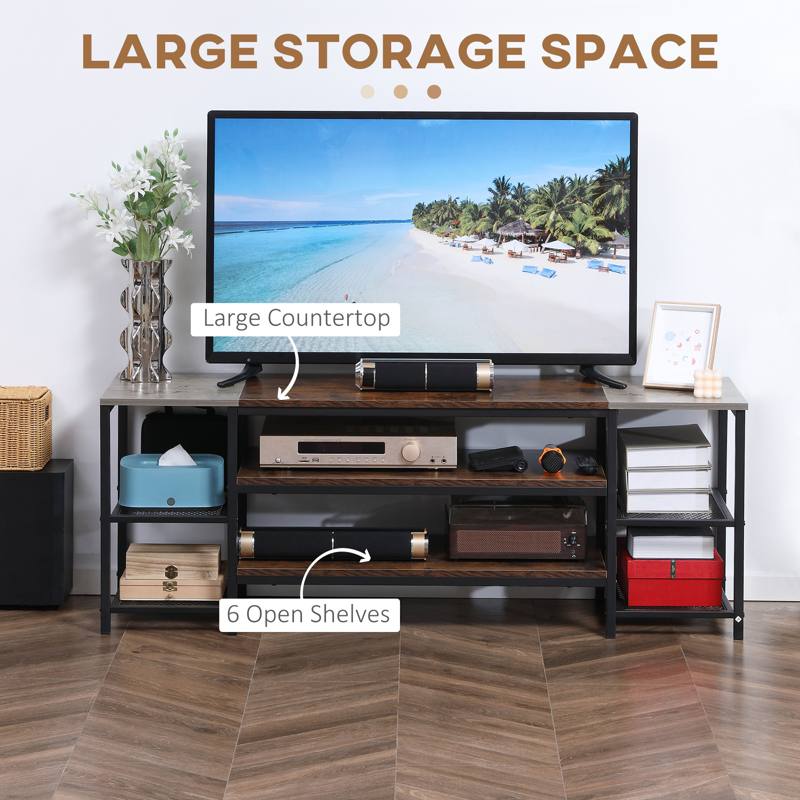 HOMCOM TV Unit Cabinet for TVs up to 60 Inches, Industrial TV Stand with Storage Shelves for Living Room, Brown and Grey