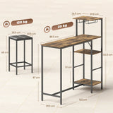 HOMCOM 3 Piece Breakfast Bar Table and Stools Set, Rustic Brown