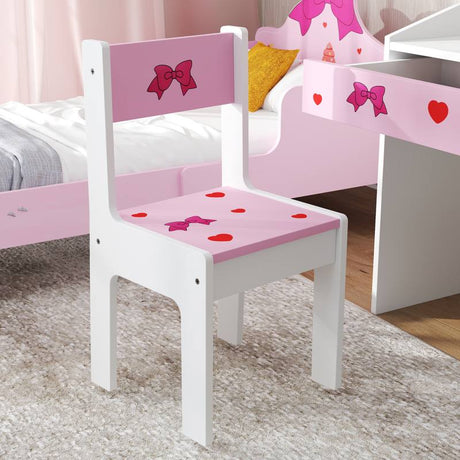 AIYAPLAY Children Study Table and Chair, Kids Desk and Chair Set with Storage, Pull-out Drawer, Gift for 3-6 Years Old - Pink