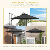 Outsunny 3m Wall-Mounted Parasol Shade, with Handle - Grey