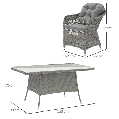 Outsunny Seven-Piece Rattan Dining Set - Light Grey