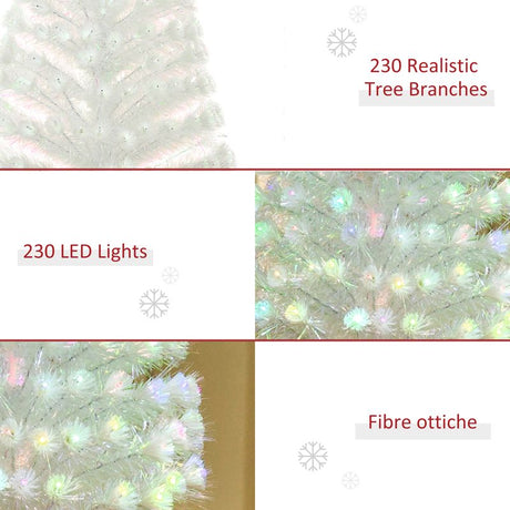 HOMCOM 5 Feet Prelit Artificial Christmas Tree with Fiber Optic LED Light, Holiday Home Xmas Decoration, White