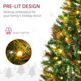 HOMCOM 1.5m 5ft Pre-Lit Christmas Tree Artificial Spruce Xmas Tree Warm White LED Holiday Dcor with Metal Stand