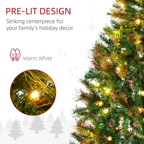 HOMCOM 1.5m 5ft Pre-Lit Christmas Tree Artificial Spruce Xmas Tree Warm White LED Holiday Dcor with Metal Stand