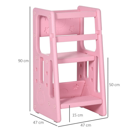 HOMCOM Kids Step Stool, Adjustable Standing Platform, Toddler Kitchen Stool, Pink