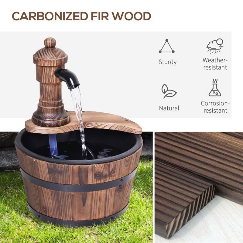 Outsunny Wood Barrel Patio Water Fountain Garden Decorative Ornament Water Feature with Electric Pump (Type A)