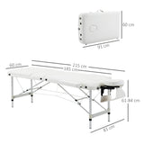 HOMCOM Foldable Massage Bed Portable Table, 3-Section Aluminium Foldable Beauty Couch, Professional Salon Spa Table with Headrest Support and Carry Bag, 81 cm Width, White