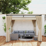 Outsunny 3 x 3(m) Retractable Pergola, Garden Gazebo Shelter with Curtains, for Grill, Patio, Deck, Beige