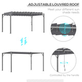 Outsunny 4 x 3(m) Outdoor Pergola with Retractable Roof, Aluminium Louvered Patio Gazebo Canopy for Lawn Garden Patio, Grey