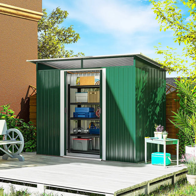Outsunny 8.5 x 4ft Metal Shed with Lightsky Panels, Garden Storage Tool House with Double Doors for Garden, Patio and Lawn, Green