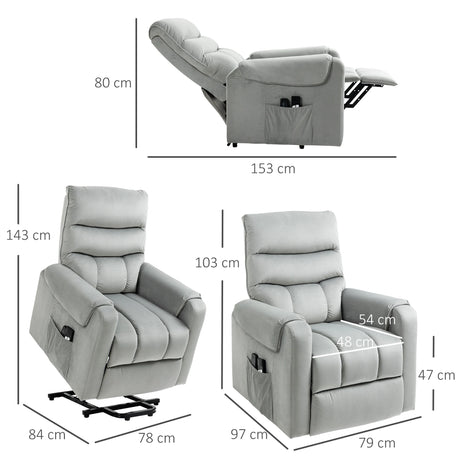 HOMCOM Vibration Massage Rise and Recliner Chair, Electric Power Lift Recliner with Remote Control and Side Pockets, Grey