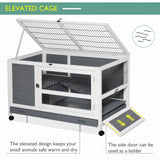 PawHut Wooden Guinea Pigs Hutches Elevated Pet Bunny House Rabbit Cage with Slide-Out Tray Indoor Grey
