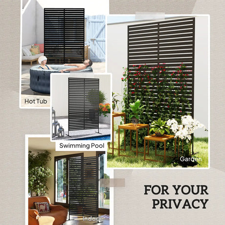 Outsunny Decorative Privacy Fence Screen, Metal Outdoor Privacy Screen Climbing Plant Trellis with Stand, 122 x 198 cm, Black