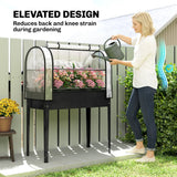 Outsunny Raised Planter with Flip-Up Greenhouse Cover, Metal Raised Garden Bed on Legs with Drainage Hole, Black