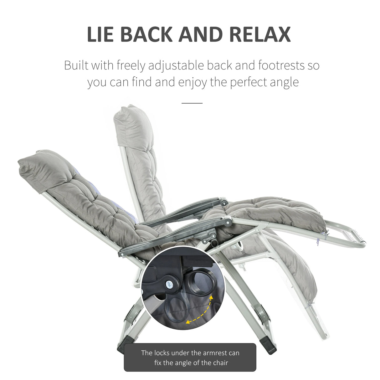 Outsunny 2pc Reclining Zero Gravity Sun Loungers ,Folding Chaise Lounge Chair with Cushions, Dark Grey
