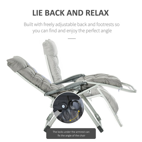 Outsunny 2pc Reclining Zero Gravity Sun Loungers ,Folding Chaise Lounge Chair with Cushions, Dark Grey