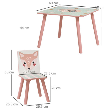 ZONEKIZ Kids and Table Chairs, Children Desk with Two Chairs, Toddler Furniture Set, for Ages 3-6 Years - Pink