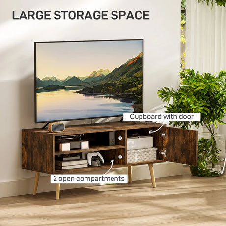 HOMCOM TV Stand up to 55 Inches, TV Unit with Open Shelves and Cable Holes - Brown