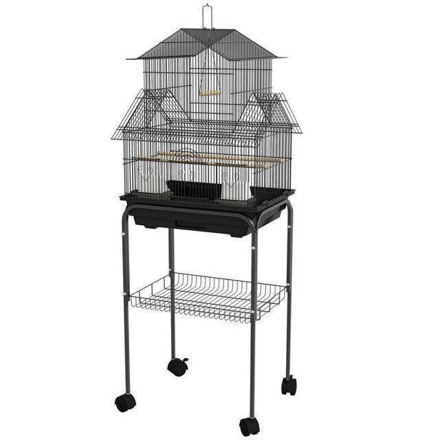 PawHut Metal Bird Cage with Plastic Swing, Perch, Food Container, Tray, Handle, for Finches, Canaries, Budgies, 50.5 x 40 x 63cm