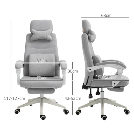 Vinsetto Office Chair, Ergonomic Desk Chair, High Back Fabric Work Chair with 160 Reclining Backrest, Retractable Footrest, Neck and Lumbar Pillow for Home and Study, Grey