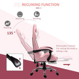 Vinsetto Pink Computer Gaming Chair, Desk Chair with 135° Reclining Back and Retractable Footrest, Adjustable PU Leather Lumbar Support and Headrest, Steel Base for Adults, Girls