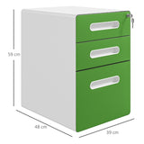 Vinsetto 3 Drawer Filing Cabinet, Steel Lockable File Cabinet with Lock and Wheels, for A4, Letter, Legal Sized Files, Green