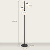HOMCOM 3-Light Tree Floor Lamps for Living Room, Modern Standing Lamp for Bedroom with Globe Lampshade, Steel Base, Bulb not Included, Black