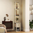 HOMCOM Floor Lamp with Shelves, LED Column Modern Standing Lamp with Fabric Drawer, Adjustable Brightness, Foot Switch for Living Room, Bedroom, Office, Oak